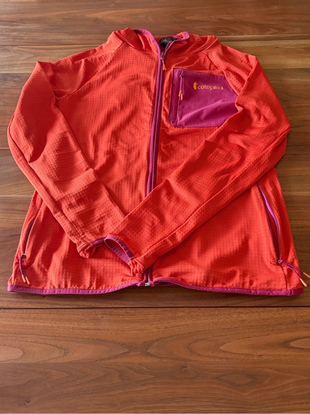 cotopaxi Kids Orange Hooded Zip Jacket with Pink Pocket